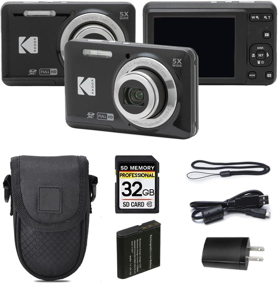 Kodak PIXPRO FZ55-BK 16MP Digital Camera 5X Optical Zoom 28mm Wide Angle 1080P Full HD Video 2.7" LCD Vlogging Camera (Black)